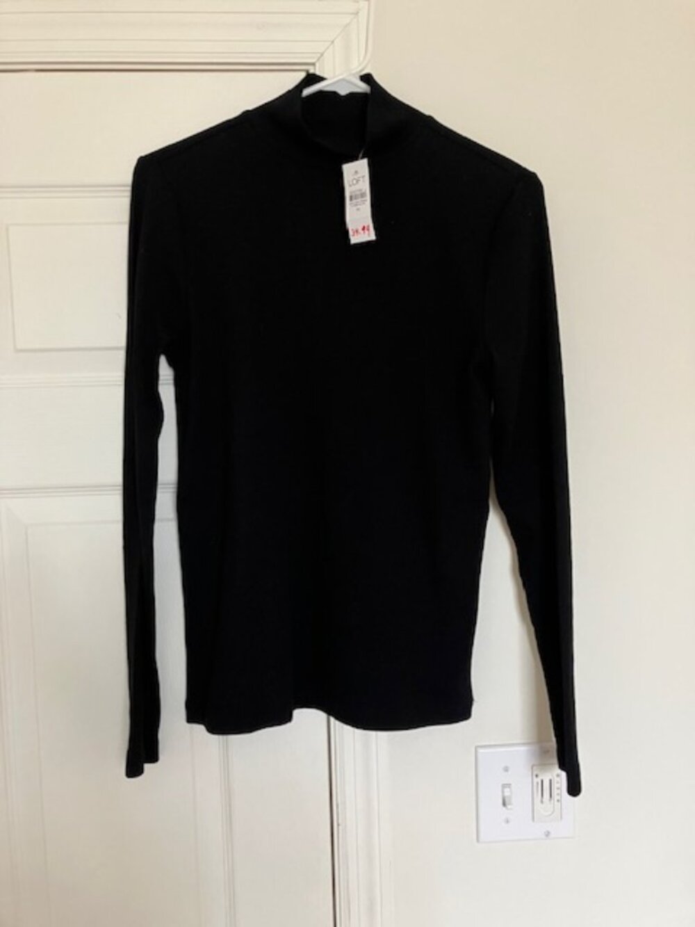 NWT Loft Black Ribbed Mock Neck Long Sleeve Top